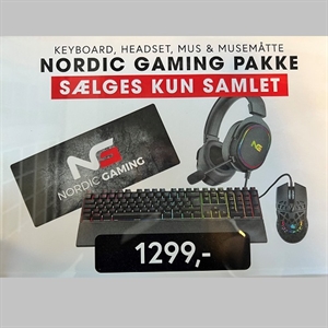 Nordic Gaming Pakke - Mus - Tastatur - Musemåtte - Headset